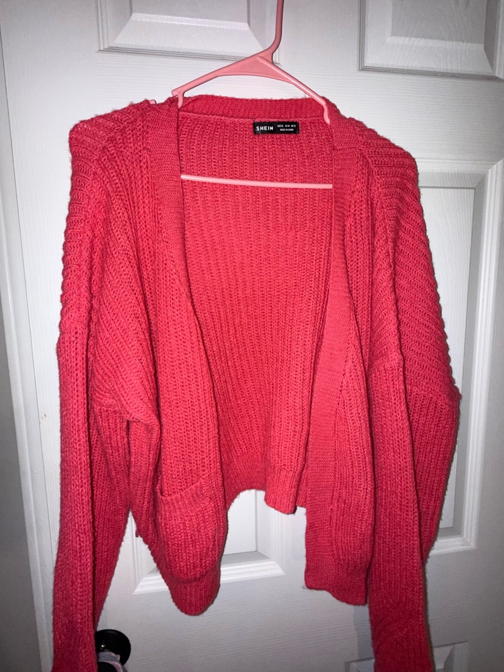 SHEIN Pink Open-Front Chunky Knit Cardigan